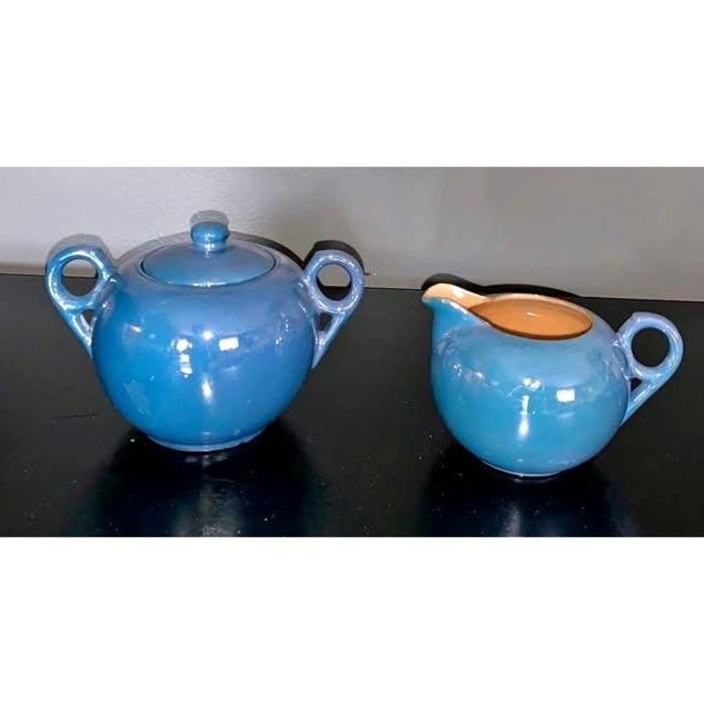 Vintage Japanese Blue‎ Lusterware Creamer and Sugar Bowl Set